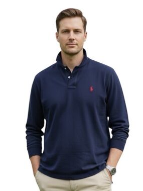 Polo Ralph Lauren Classic Cotton LS Shirt Navy Blue XXL Red Pony